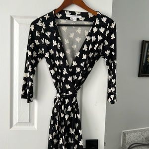 Diane Von Furstenberg “1974” wrap dress, black with white, size 2